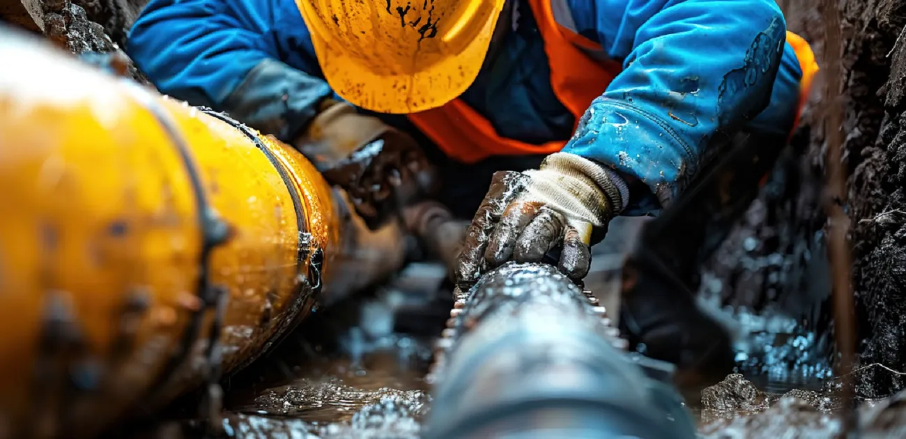 trabalhador fazendo manutenção em uma tubulação